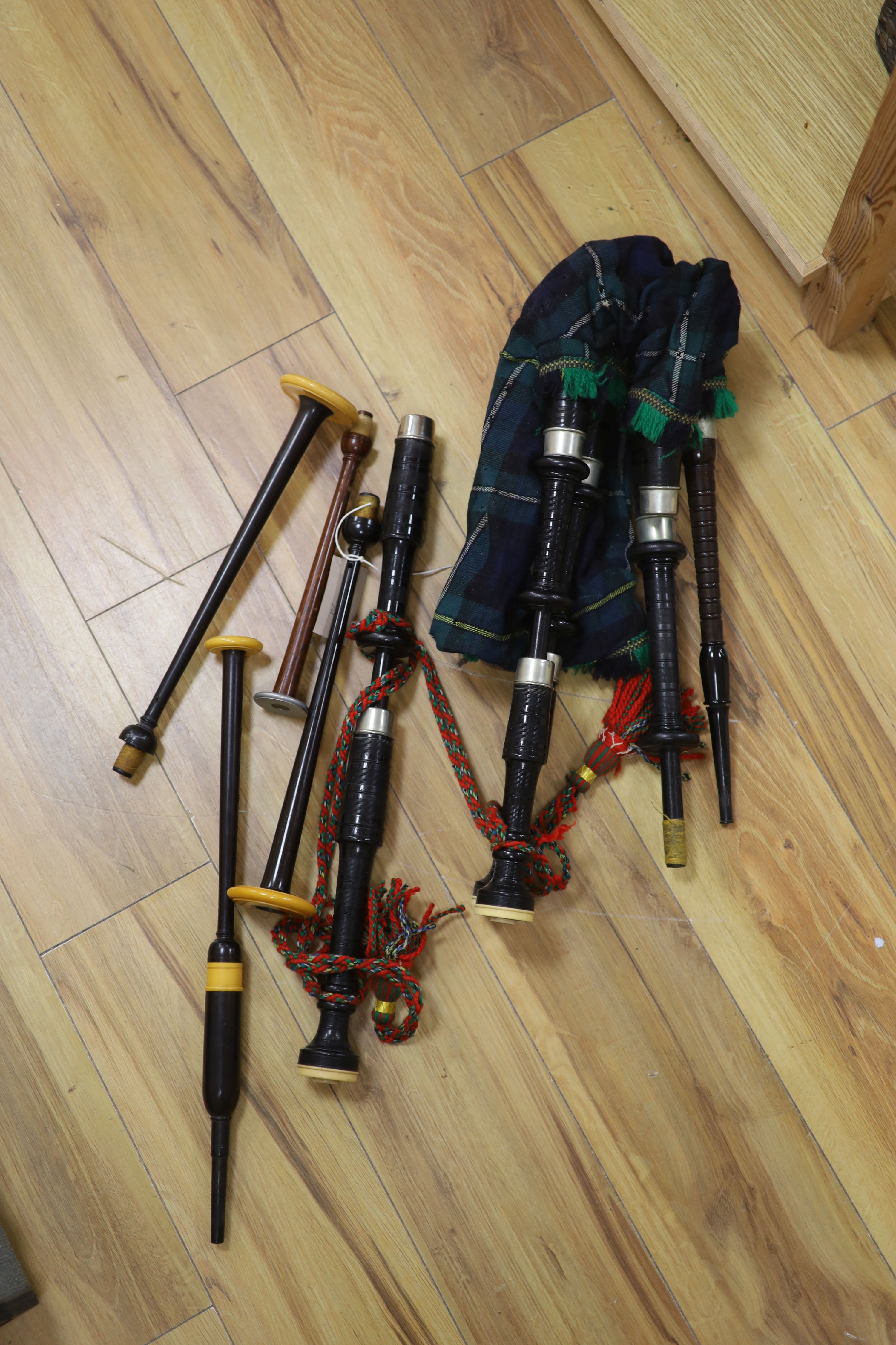 A set of bagpipes, signed Alexander